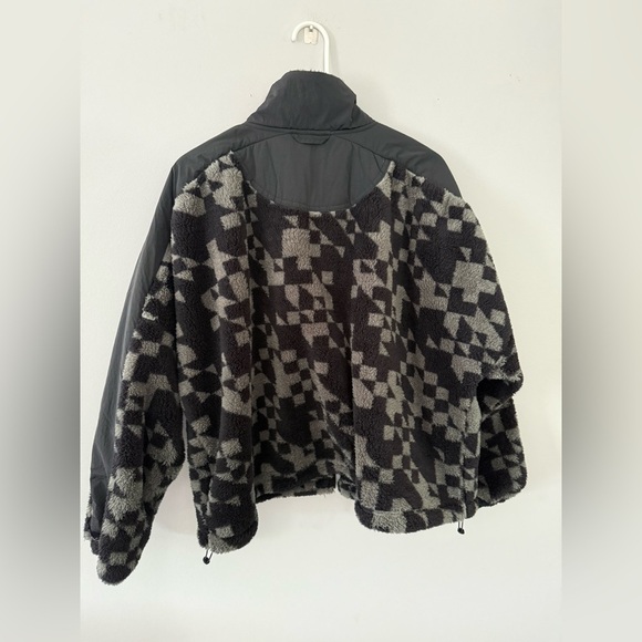 Joy Lab Oversized Checkered Loose Fit Fleece Cropped Jacket Black Green Size M L - Picture 5 of 8